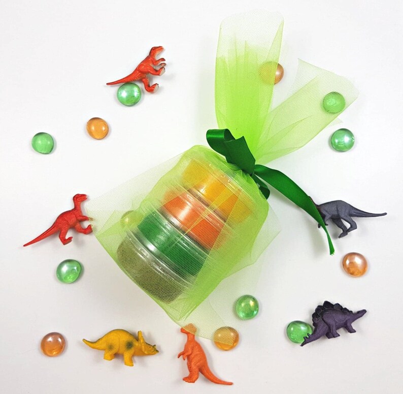 Set of 4 DINOSAURS Scented play dough Jurassic park dinosaur world sensory Montessori Waldorf party favour homemade gift pack party dkhkdin