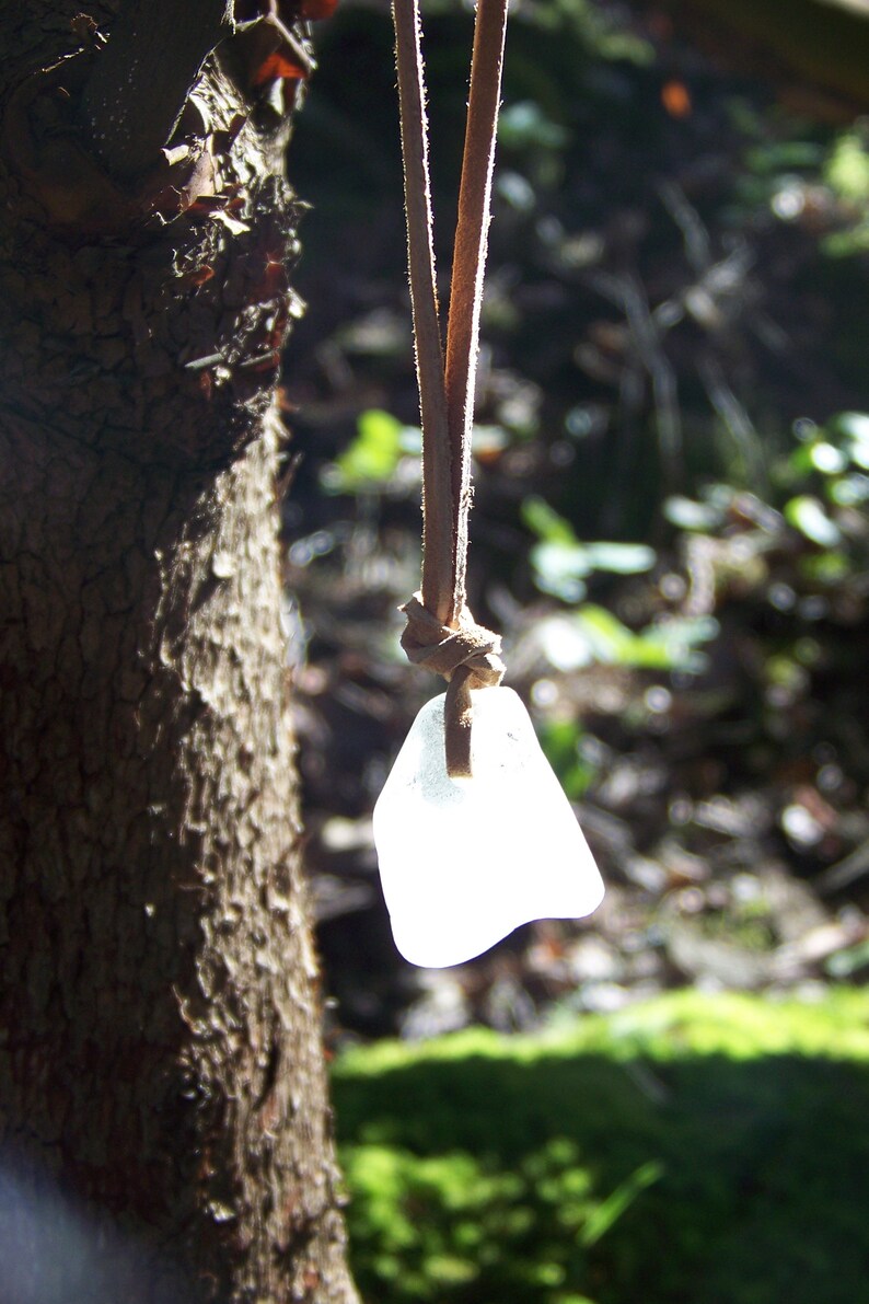Heavy Frosty White Authentic Sea Glass Necklace