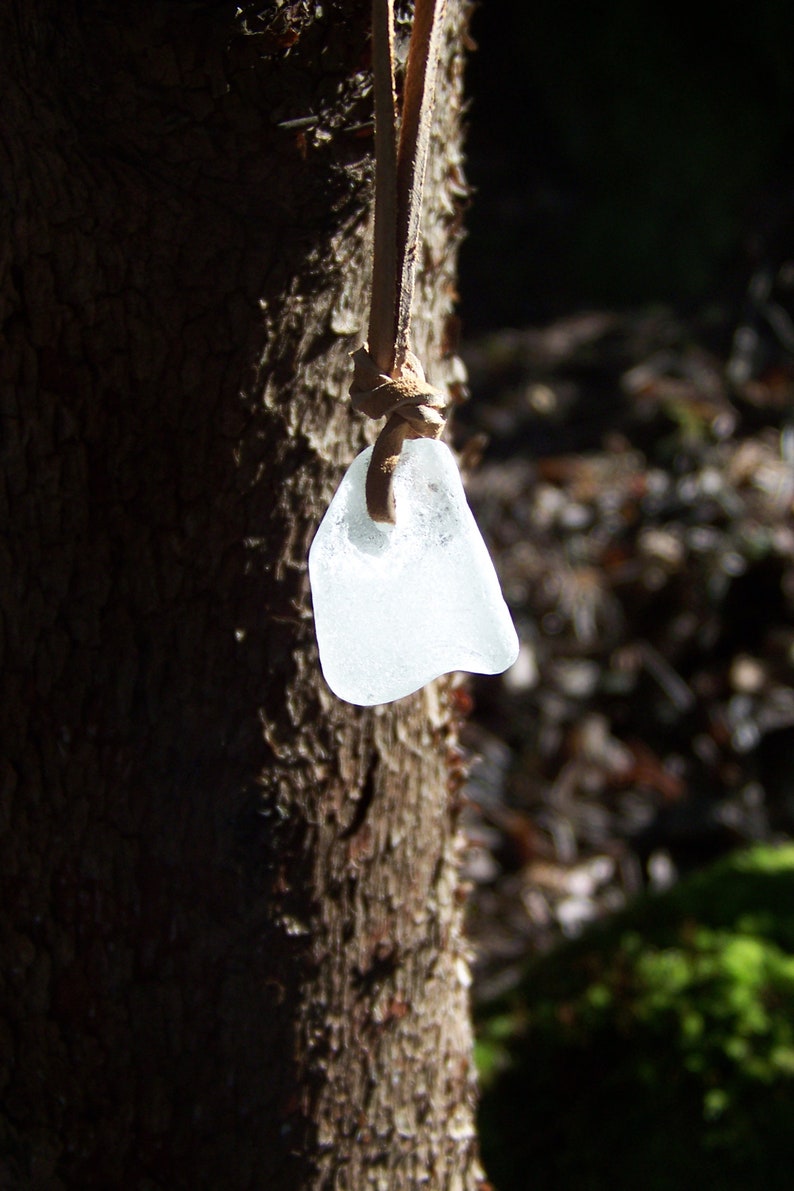 Heavy Frosty White Authentic Sea Glass Necklace