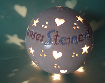 Name lamp for star child memorial light remembrance miscarriage silent birth personalized lamp with desired name ball lamp made of clay ceramic