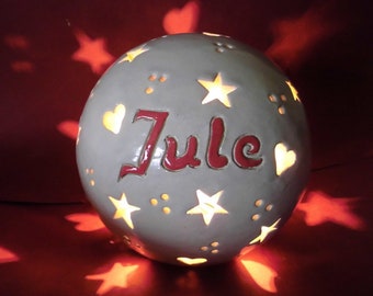 Name lamp for birth, baptism, children's room lamp, clay ball with name, birth lamp, baby ball lamp, ceramic grave lamp for star child with feet