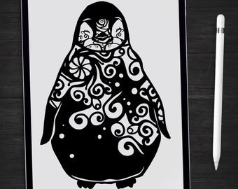Download Penguin Mandala Etsy