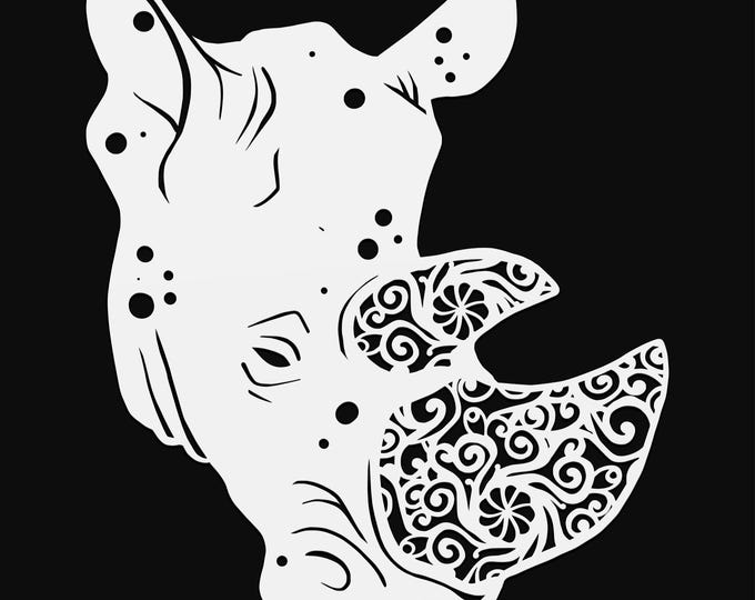 rhino mandala svg cut file, glowforge file, vinyl template, laser cut file, zoo animal svg, cuttable animal svg, clipart png
