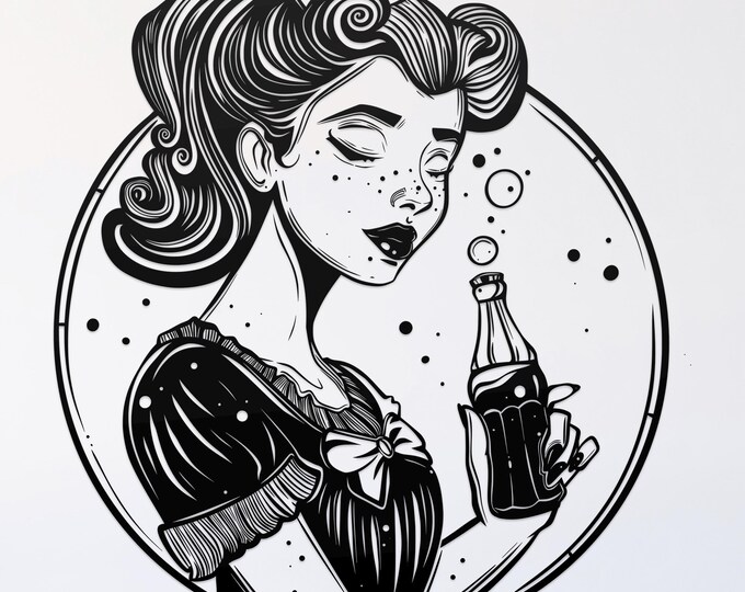 soda girl svg cut file, glowforge file, vinyl template, laser cut file, vintage svg, cuttable soda svg, clipart png