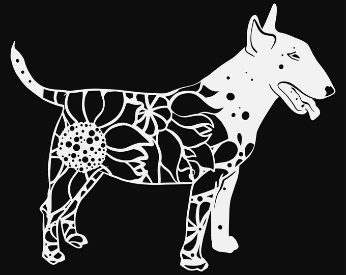 bull terrier dog mandala svg file, glowforge file, vinyl template, laser cut file, animal svg, cuttable animal svg, clipart png