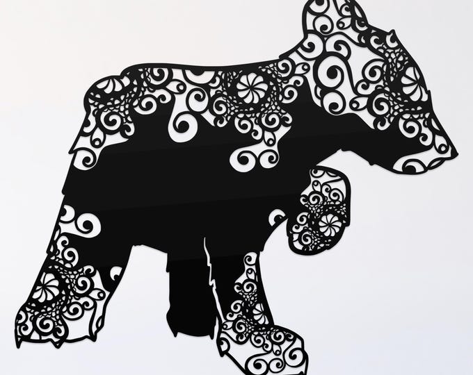 baby bear mandala svg cut file, glowforge file, vinyl template, laser cut file, animal svg, cuttable animal svg, clipart png