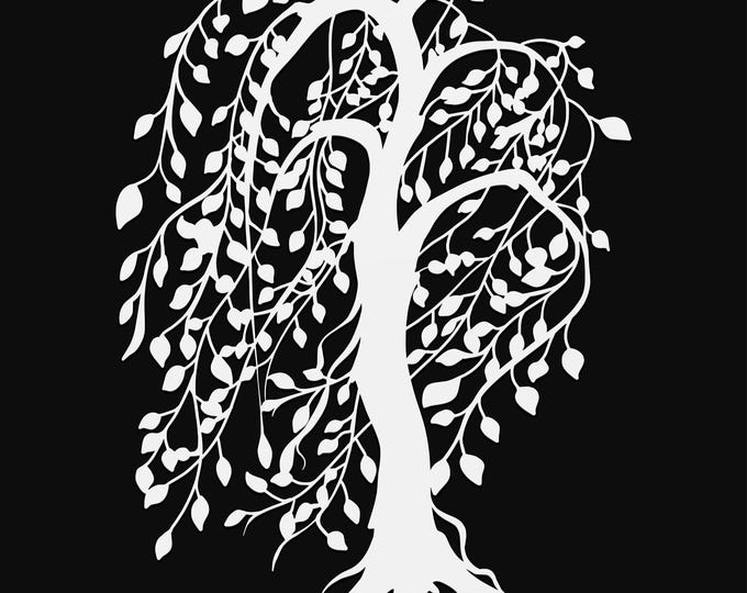 willow svg cut file, glowforge file, tree vinyl template, laser cut file, plant svg, cuttable botany svg, clipart png