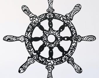 ship wheel mandala svg cut file, glowforge file, vinyl template, laser cut file, nautical svg, cuttable ship svg, clipart png