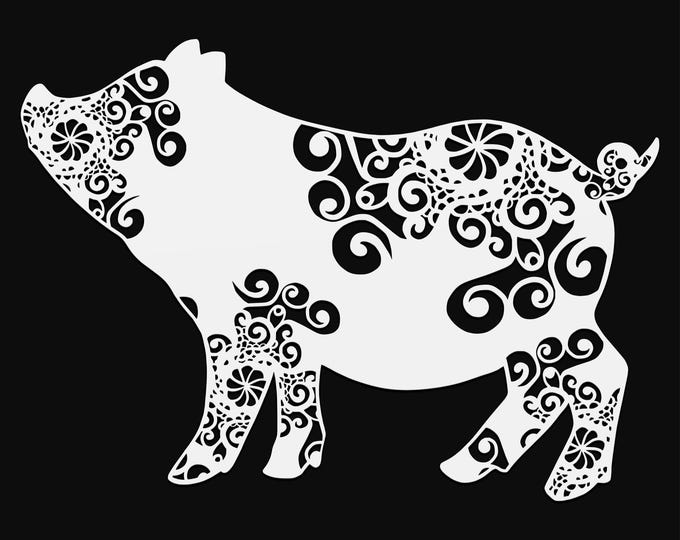 pig mandala svg cut file, farm glowforge file, vinyl template, laser cut file, farm animal svg, cuttable animal svg, clipart png