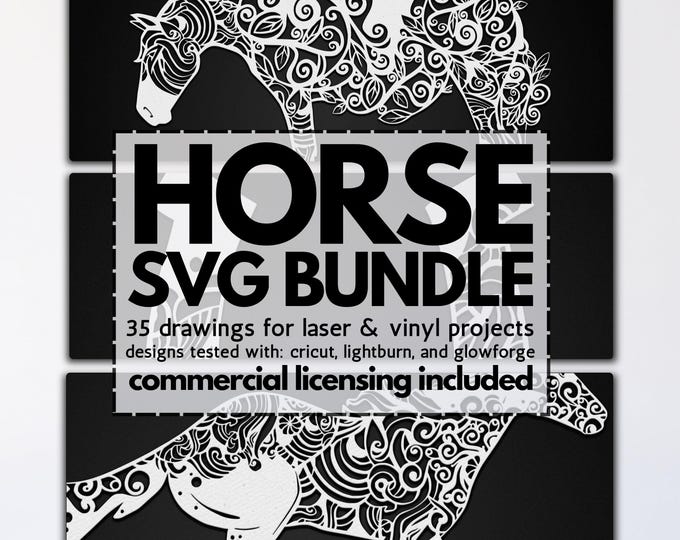horse mandala laser bundle, glowforge horse files, vinyl animal templates, laser equestrian files, horse svgs, mandala horse svgs
