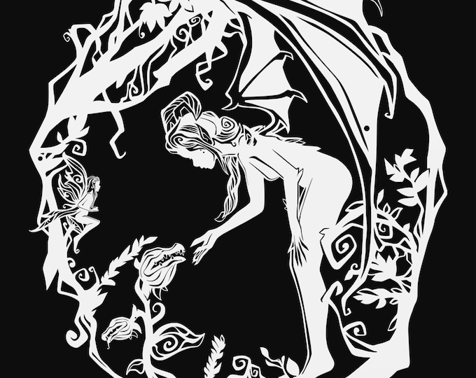 dragon girl svg cut file, glowforge file, vinyl template, laser cut file, fantasy svg, cuttable magical svg, clipart png
