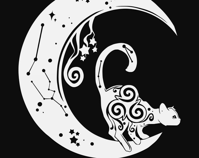 cat and moon mandala svg cut file, glowforge file, vinyl template, laser cut file, animals svg, cuttable animal svg, clipart png