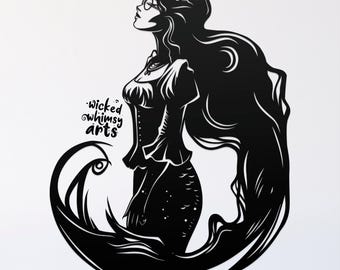 mermaid svg cut file, glowforge file, fantasy vinyl template, laser cut file, mermaid svg, cuttable mermaid svg, clipart png