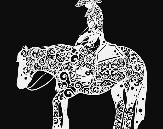 cowgirl on horse mandala svg cut file, glowforge file, vinyl template, laser cut file, lifestyle svg, cuttable laser svg, clipart png