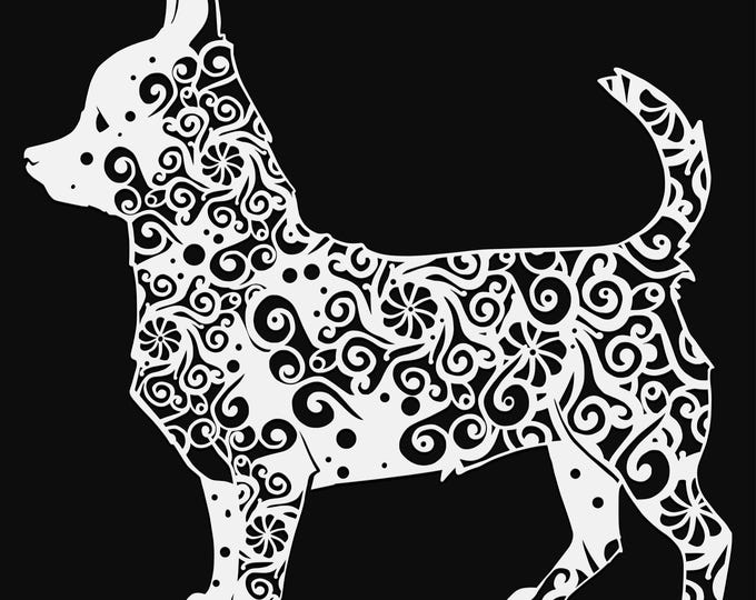 chihuahua dog mandala svg file, glowforge file, vinyl template, laser cut file, animal svg, cuttable animal svg, clipart png