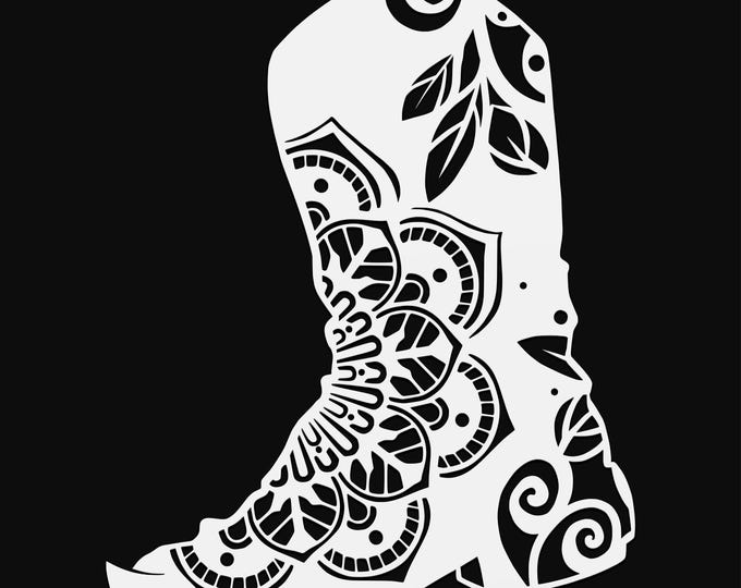 cowboy boot mandala svg cut file, glowforge file, vinyl template, laser cut file, lifestyle svg, cuttable laser svg, clipart png