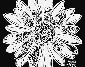 daisy mandala svg cut file, glowforge file, flower vinyl template, laser cut file, plant svg, cuttable botany svg, clipart png