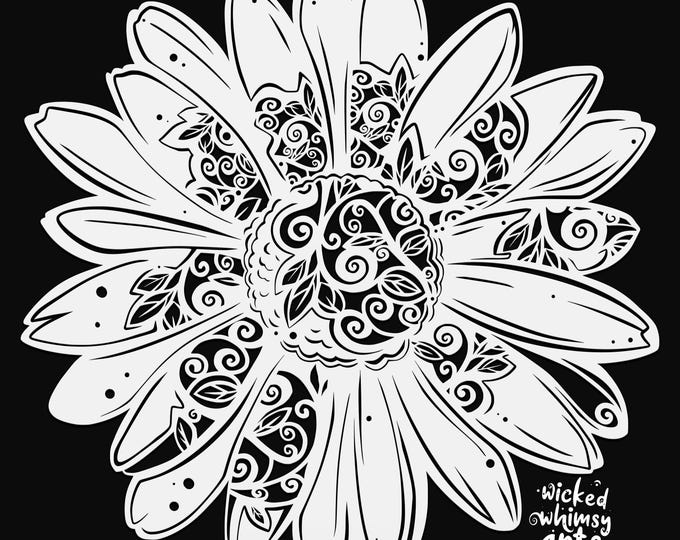 daisy mandala svg cut file, glowforge file, flower vinyl template, laser cut file, plant svg, cuttable botany svg, clipart png