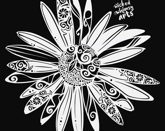 daisy mandala svg cut file, glowforge file, flower vinyl template, laser cut file, plant svg, cuttable botany svg, clipart png