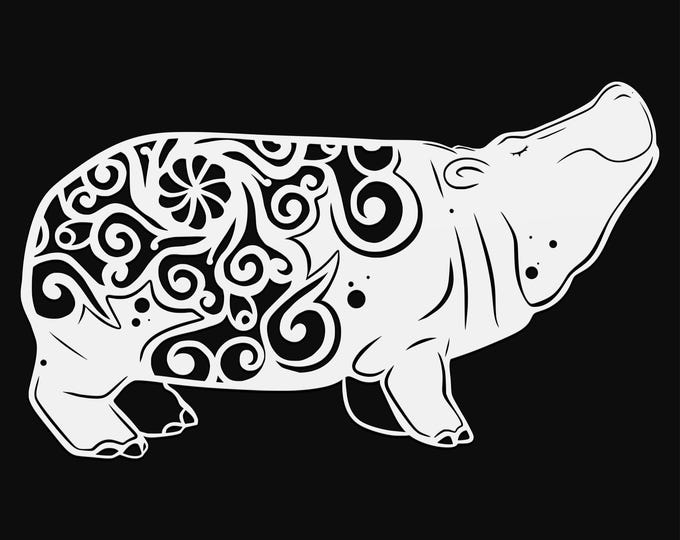 hippo mandala svg cut file, glowforge file, vinyl template, laser cut file, zoo animal svg, cuttable animal svg, clipart png