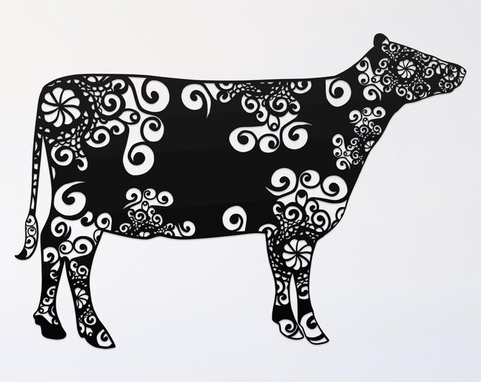 cow mandala svg cut file, farm glowforge file, vinyl template, laser cut file, farm animal svg, cuttable animal svg, clipart png