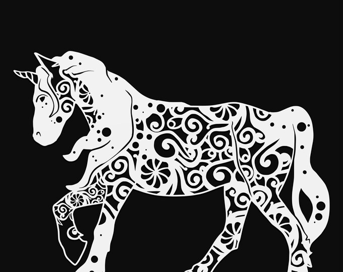 unicorn mandala svg cut file, glowforge file, vinyl template, fantasy svg, dragon svg, cuttable magical svg, clipart png