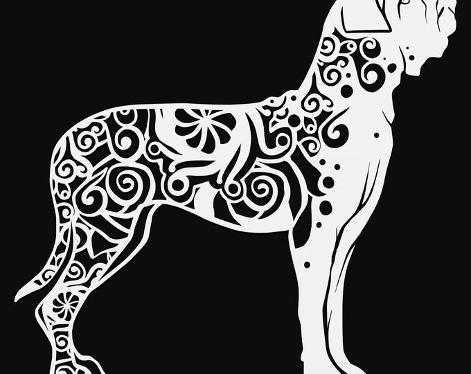 great dane dog mandala svg file, glowforge file, vinyl template, laser cut file, animal svg, cuttable animal svg, clipart png