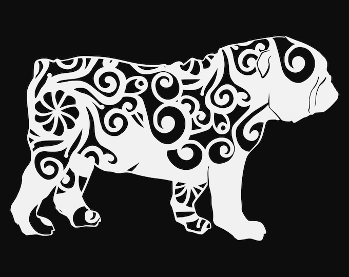 english bulldog mandala svg file, glowforge file, vinyl template, laser cut file, animal svg, cuttable animal svg, clipart png