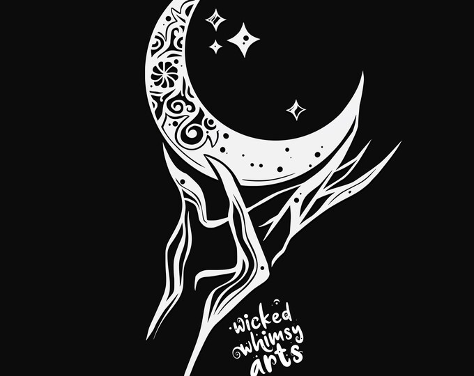 hand and crescent moon mandala svg cut file, glowforge file, vinyl template, laser cut file, celestial svg, cuttable pagan svg, clipart png