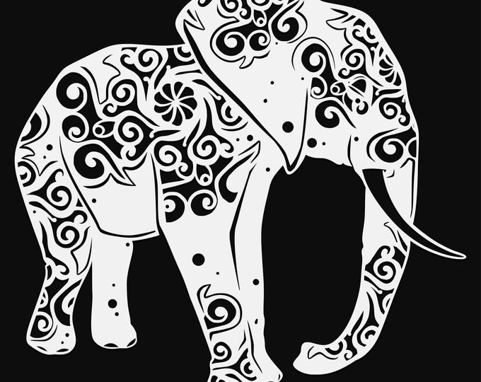 elephant mandala svg cut file, glowforge file, vinyl template, laser cut file, zoo animal svg, cuttable animal svg, clipart png