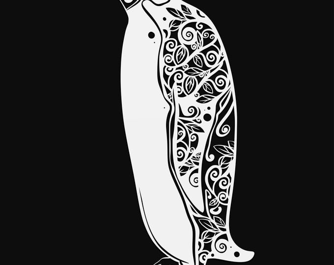 floral penguin svg cut file, glowforge file, vinyl template, laser cut file, bird svg, cuttable animal svg, clipart png