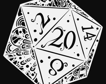 d20 mandala svg cut file, glowforge file, vinyl template, laser cut file, lifestyle svg, cuttable laser svg, clipart png