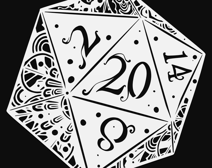 d20 mandala svg cut file, glowforge file, vinyl template, laser cut file, lifestyle svg, cuttable laser svg, clipart png