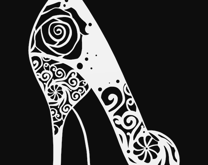stiletto mandala svg cut file, glowforge file, vinyl template, laser cut file, shoe svg, cuttable shoe svg, clipart png