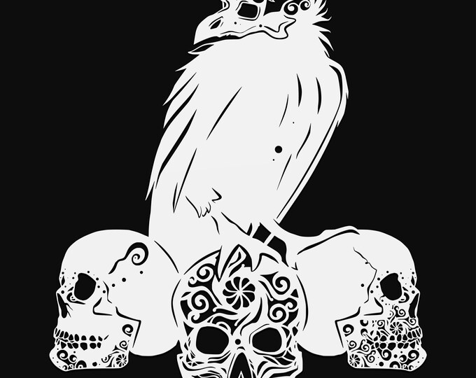 skull crow mandala svg cut file, glowforge file, vinyl template, laser cut file, pagan svg, cuttable wicca svg, clipart png