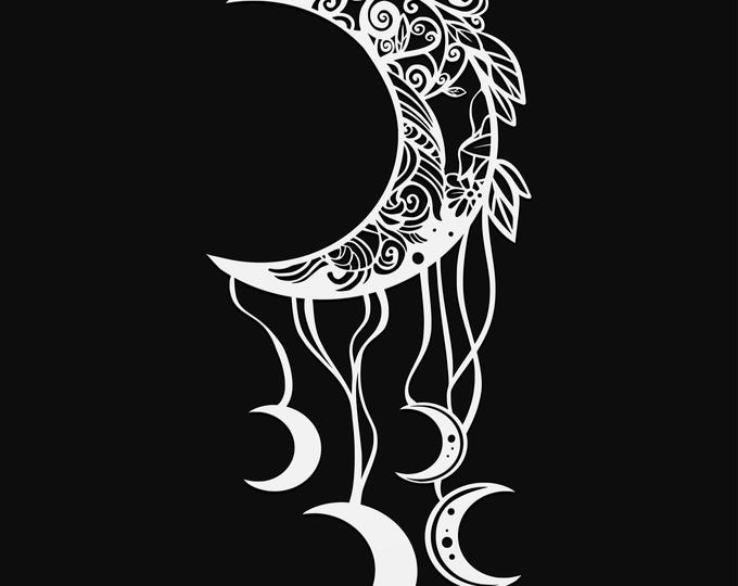 floral crescent moon svg cut file, glowforge file, vinyl template, laser cut file, celestial svg, cuttable pagan svg, clipart png