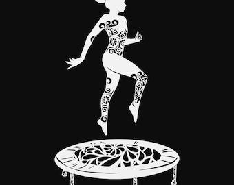 trampoline girl mandala svg, glowforge file, vinyl template, laser cut file, lifestyle svg, cuttable trampoline laser svg, clipart png