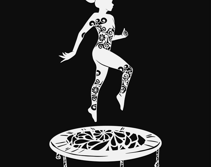trampoline girl mandala svg, glowforge file, vinyl template, laser cut file, lifestyle svg, cuttable trampoline laser svg, clipart png