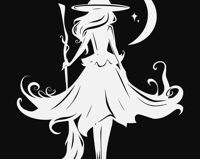witch and moon svg cut file, glowforge file, vinyl template, laser cut file, pagan svg, cuttable wicca svg, clipart png