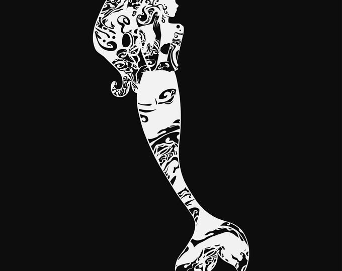 inky mermaid svg cut file, glowforge file, fantasy vinyl template, laser cut file, mermaid svg, cuttable mermaid svg, clipart png