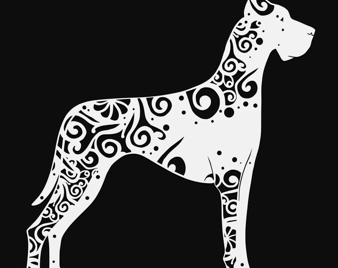 great dane dog mandala svg file, glowforge file, vinyl template, laser cut file, animal svg, cuttable animal svg, clipart png