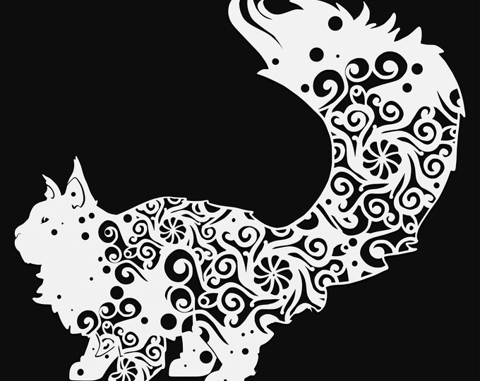 maine cat mandala svg cut file, glowforge file, vinyl template, laser cut file, animals svg, cuttable animal svg, clipart png