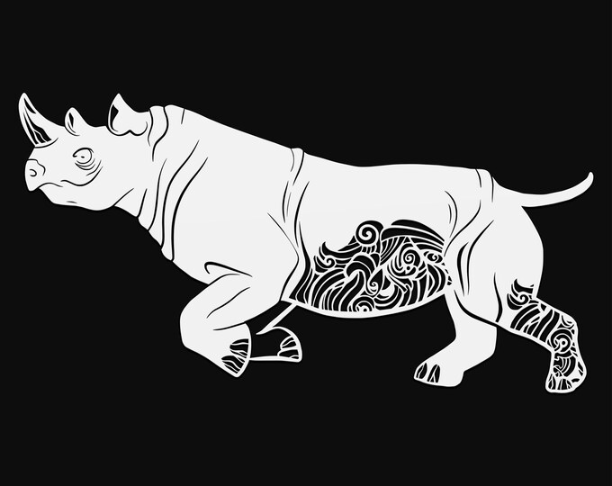rhino mandala svg cut file, glowforge file, vinyl template, laser cut file, zoo animal svg, cuttable animal svg, clipart png