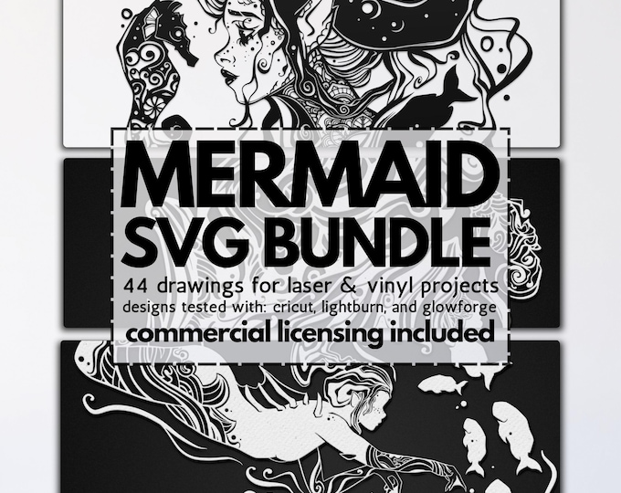 mermaid laser svg bundle, glowforge mandala mermaids, mermaid vinyl templates, mermaid laser files, mermaid svgs, mermaid mandala svgs