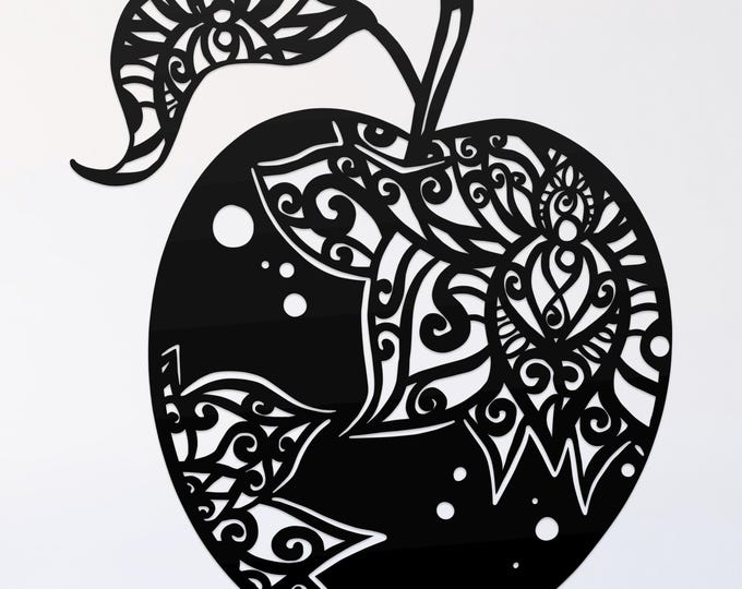 apple mandala svg cut file, glowforge file, apple vinyl template, laser cut file, plant svg, cuttable botany svg, clipart png
