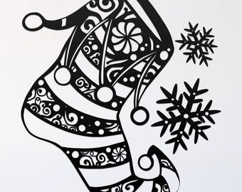 elf shoe with snowflake mandala svg cut file, glowforge file, vinyl template, laser cut file, winter svg, cuttable holiday svg, clipart png