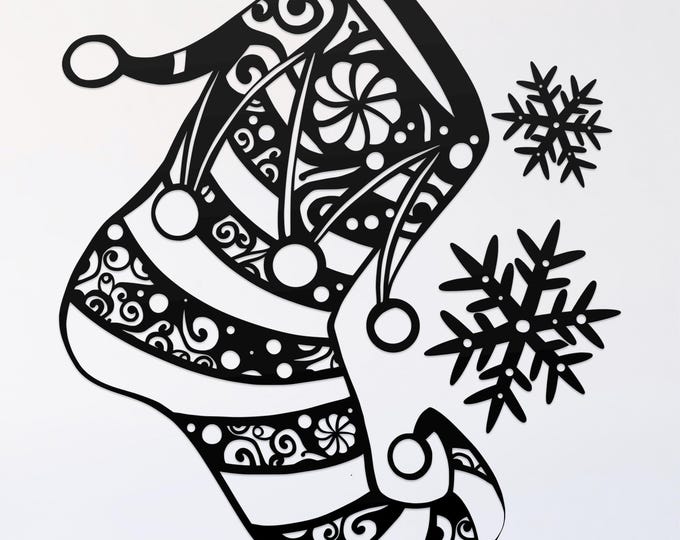 elf shoe with snowflake mandala svg cut file, glowforge file, vinyl template, laser cut file, winter svg, cuttable holiday svg, clipart png