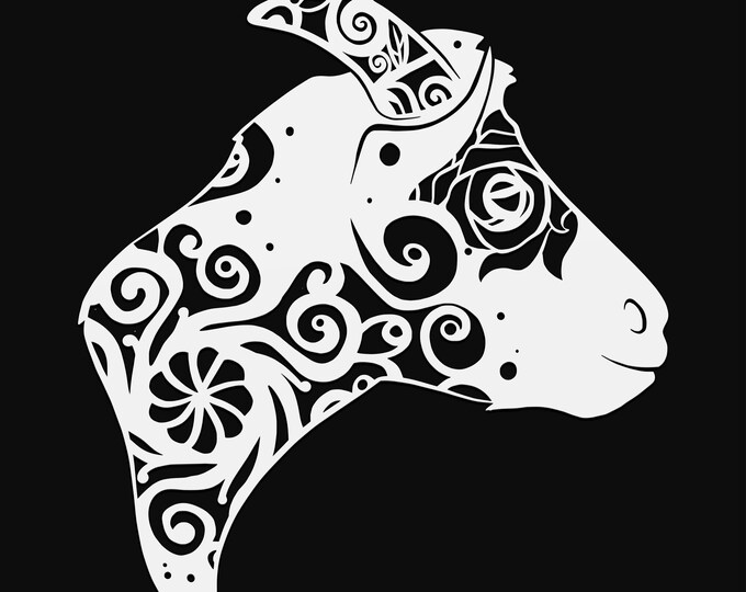 goat mandala svg cut file, farm glowforge file, vinyl template, laser cut file, farm animal svg, cuttable animal svg, clipart png