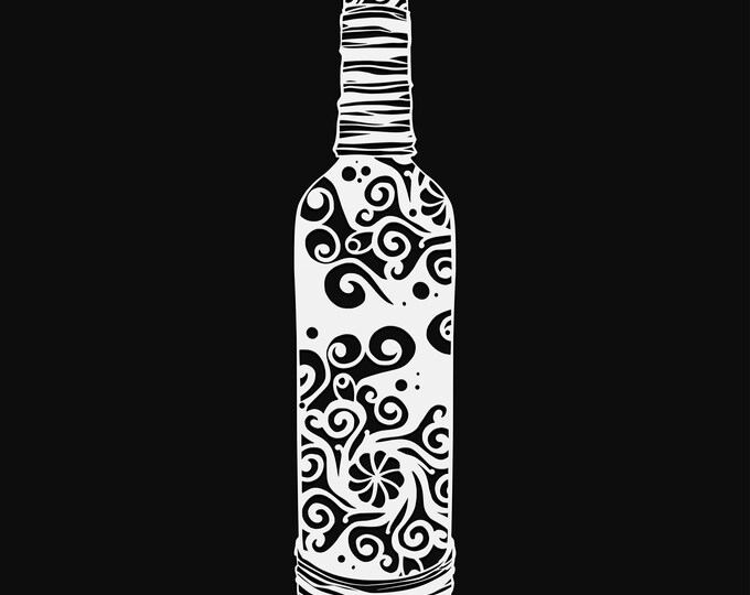 wine bottle mandala svg cut file, glowforge file, vinyl template, laser cut file, wine svg, cuttable drinking svg, clipart png