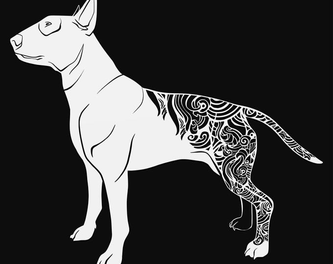 bull terrier dog mandala svg file, glowforge file, vinyl template, laser cut file, animal svg, cuttable animal svg, clipart png